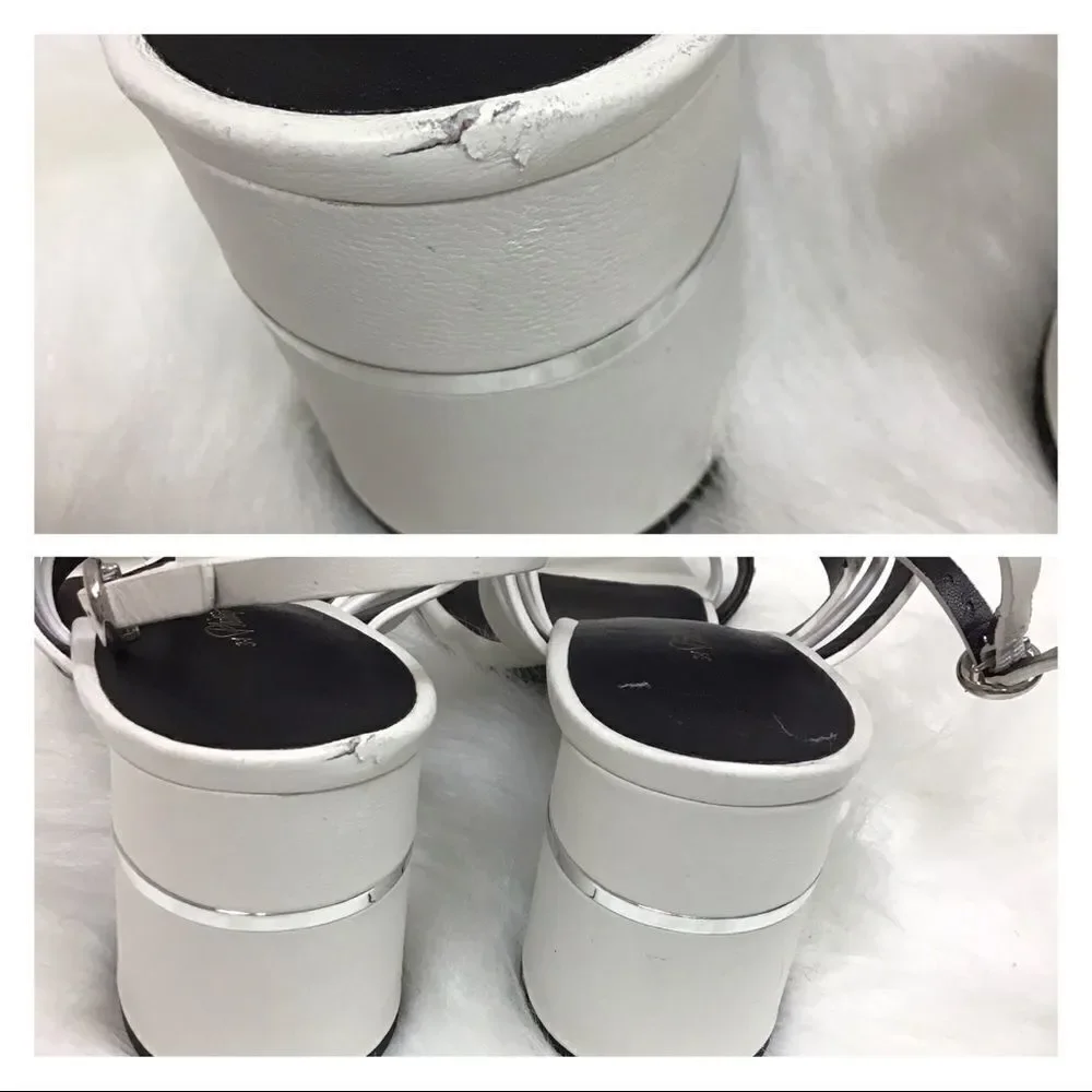 3.1 Philip Lim White Sandal Leather 70mm Drum Heel Multi Strap Sandal Size 40